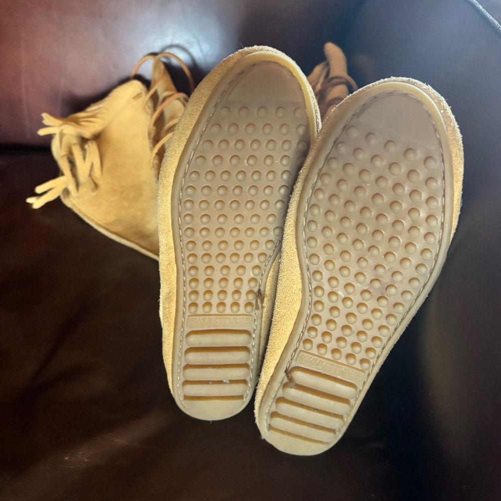 Tall Tan Leather Minnetonka Moccasin Boots - Picture 4 of 13